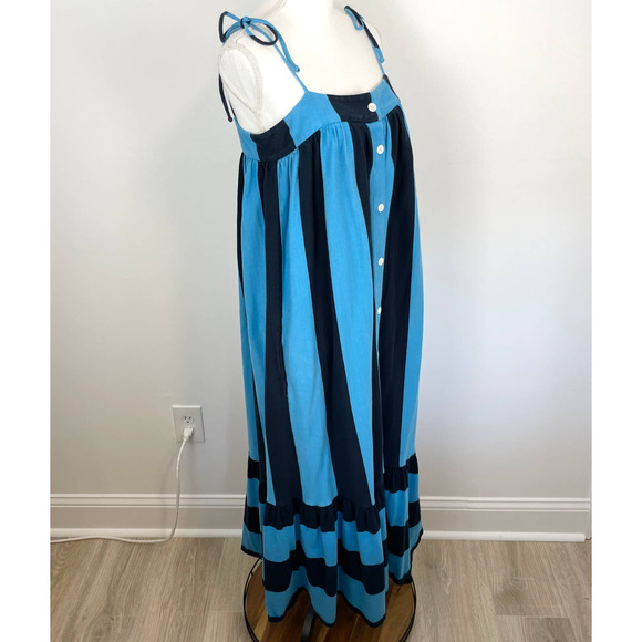 M.D.S. Stripes Striped Button Front Maxi Dress In Blue Size Medium - Picture 9 of 16